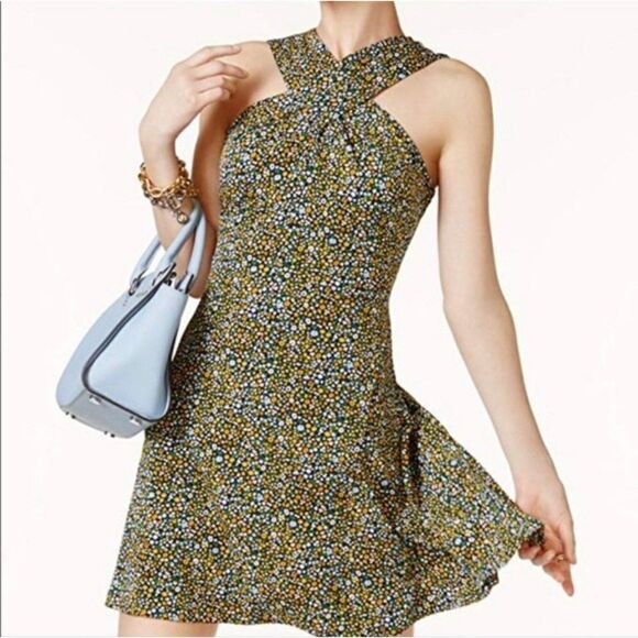 Michael Kors Quinn Floral Crisscross Neckline Sleeveless Mini Dress Size M - Picture 5 of 11
